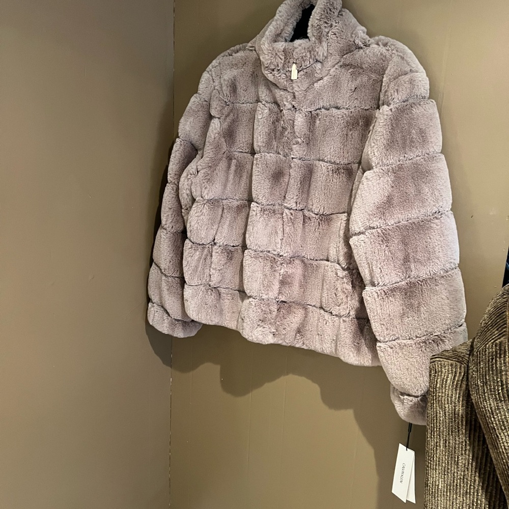 Calvin Klein Faux Fur Jacket in Tan Sz XL NWT